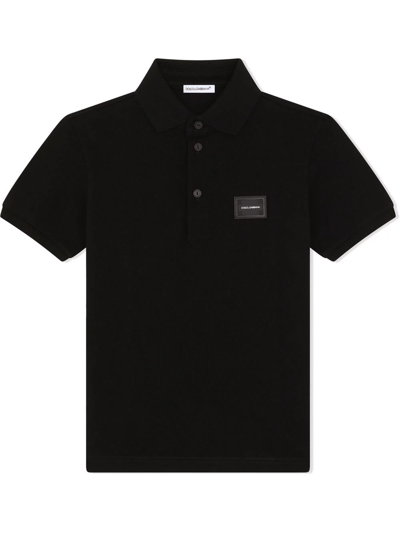 Dolce & Gabbana Logo-tag Piqué Polo Shirt In Black
