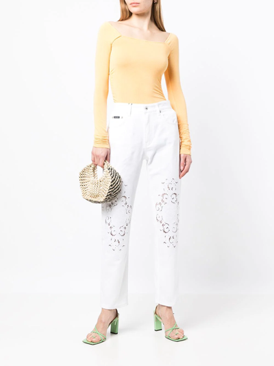 Shop Dolce & Gabbana Lace-detail Straight-leg Trousers In White