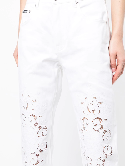 Shop Dolce & Gabbana Lace-detail Straight-leg Trousers In White