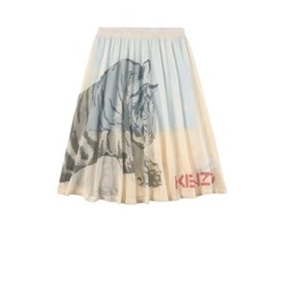 Shop Kenzo Kids Cream Long Tiger Print Skirt