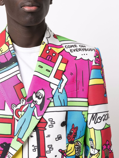 Shop Moschino Comics-print Double-breasted Blazer In Rosa