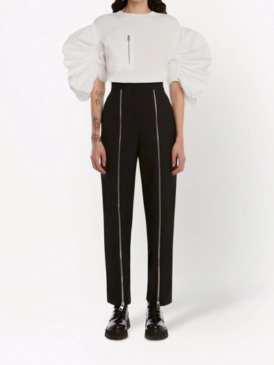 Alexander Mcqueen Decorative Zip-detail Wool Tailored Trousers In Schwarz