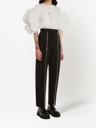 Shop Alexander Mcqueen Zip-detail-high-waisted Trousers In Schwarz