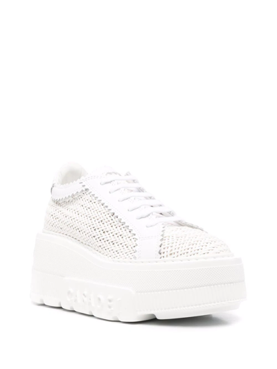 Casadei White Platform Sneakers Interwoven Design In Polyurethane Woman In Weiss