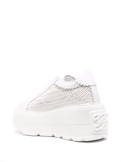 Casadei White Platform Sneakers Interwoven Design In Polyurethane Woman In Weiss