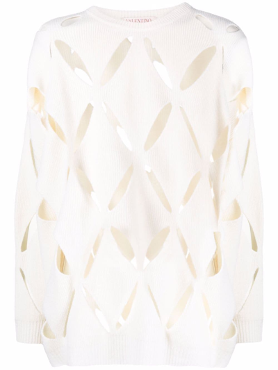 Shop Valentino Cut-out Diamond Pattern Jumper In Weiss