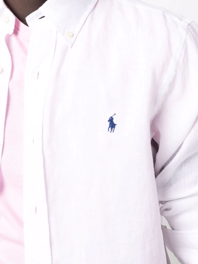 Shop Polo Ralph Lauren Logo-embroidered Linen Shirt In Weiss