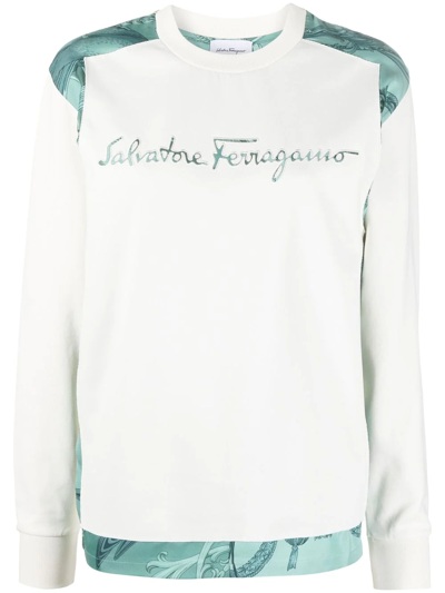 Ferragamo Embroidered Logo Sweatshirt In Weiss