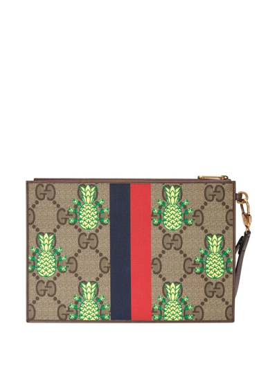 Shop Gucci Pineapple Zipped Pouch In Brown