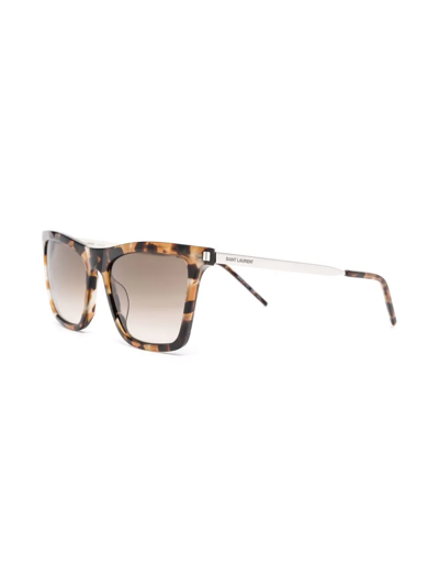Saint Laurent Tortoiseshell-effect Square-frame Glasses In Braun