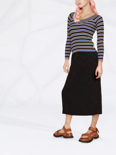 Andersson Bell Nina Off-the-shoulder Striped Ribbed-knit Top In Schwarz