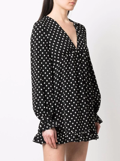 Shop Saint Laurent Polka-dot Flared Mini Dress In Schwarz