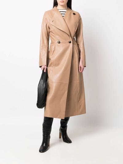 Shop By Malene Birger Double-breasted Leather Coat In Nude