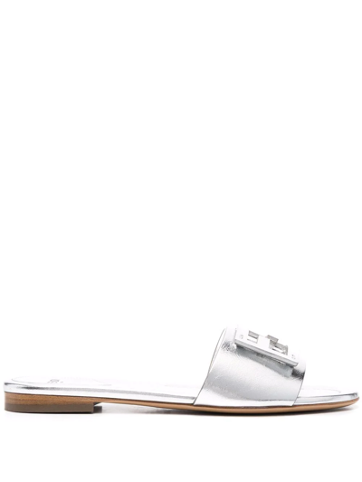 Shop Fendi Baguette Slide Sandals In Silver