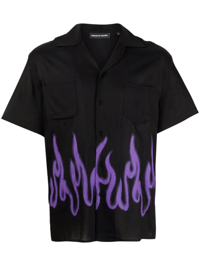 Shop Vision Of Super Flame-print Short-sleeved Shirt In Schwarz