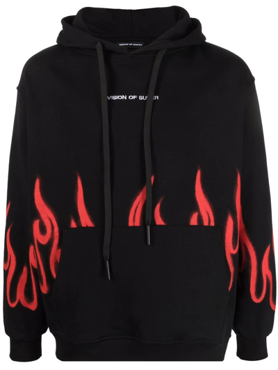 Shop Vision Of Super Flame-print Cotton Hoodie In Schwarz