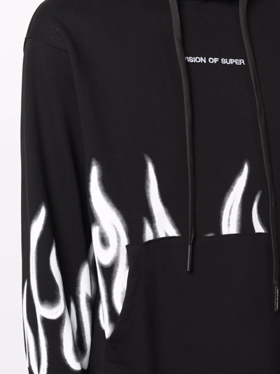 Shop Vision Of Super Flame-print Cotton Hoodie In Schwarz