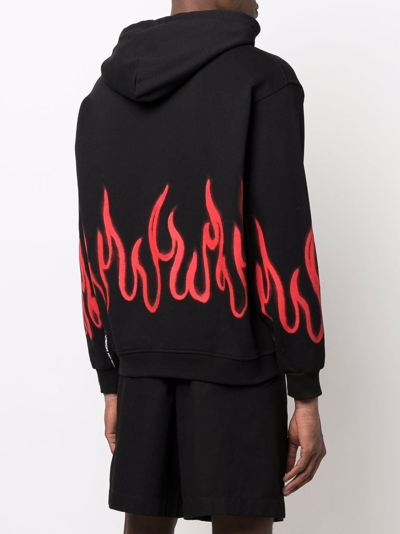 Shop Vision Of Super Flame-print Cotton Hoodie In Schwarz