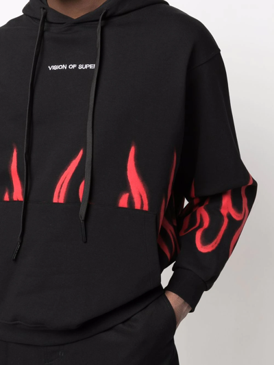 Shop Vision Of Super Flame-print Cotton Hoodie In Schwarz