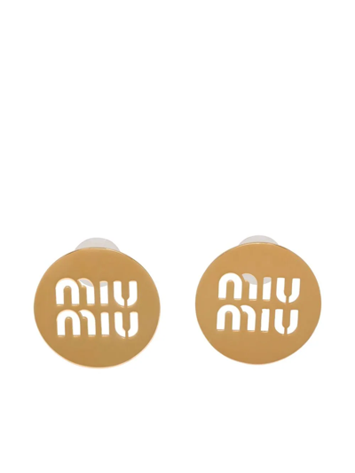 Shop Miu Miu Miu Logo Earrings In Gold
