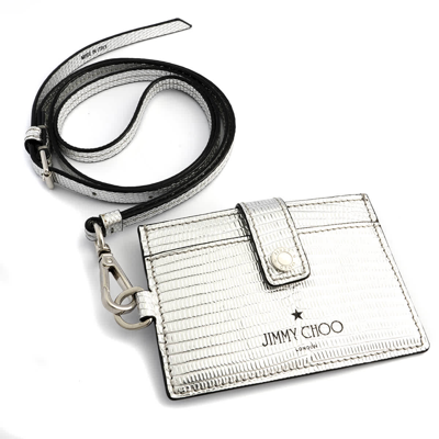 Shop Jimmy Choo Kyo Logo Printed Leather Card Holder With Strap In N/a