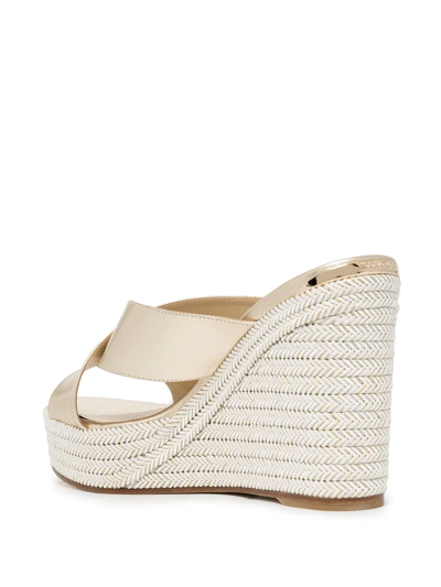 Shop Jimmy Choo Dovina Metallic Strap Wedge Sandals In Gold