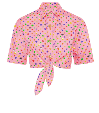 Shop Chiara Ferragni Rainbow Pink Denim Crop Shirt