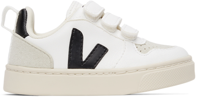 Shop Veja Baby White & Black Vegan V-10 Velcro Sneakers In White Black
