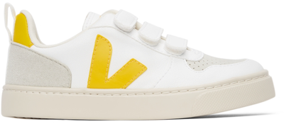 Shop Veja Kids White & Yellow Vegan V-10 Velcro Sneakers In White Tonic