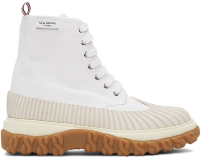 Shop Thom Browne White Canvas Duck Boots In 100 White