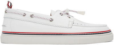 Shop Thom Browne White Leather Boat Shoes In 100 White