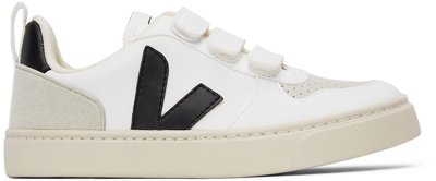 Shop Veja Kids White & Black Vegan V-10 Velcro Sneakers In White Black