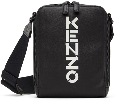 Shop Kenzo Black Logo Messenger Bag In 99 - Black