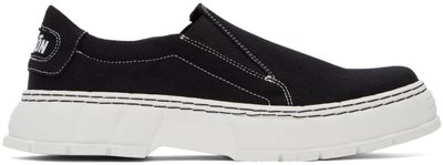 Shop Viron Ssense Exclusive Black Recycled Canvas 1984 Slip-on Sneakers In 910 Black