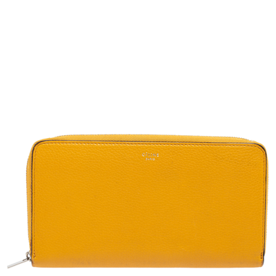 Pre-owned Celine Mustard Yellow Leather Zip Around Wallet