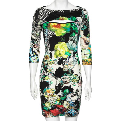 Pre-owned Roberto Cavalli Multicolored Printed Jersey Cut-out Detailed Dress M