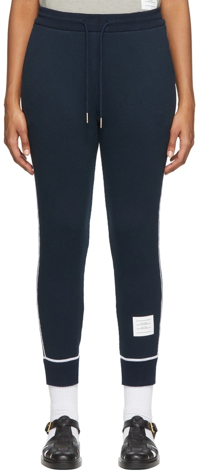 Shop Thom Browne Navy Rib Knit Lounge Pants In Navy 415