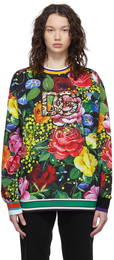 Dolce & Gabbana Floral Bouquet-print Logo Patch Oversized Sweatshirt In  Multicolor