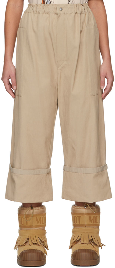 Shop Moncler Genius Beige Gabardine Cuffed Trousers In 2a3 Khaki