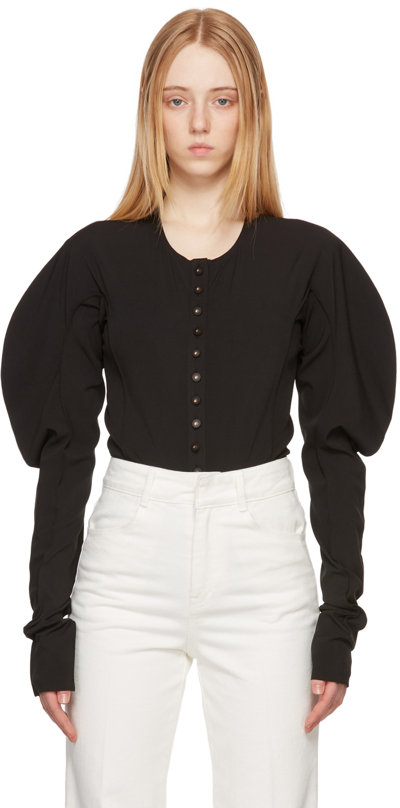Low Classic Black Slim Buttoned Bodysuit In Black