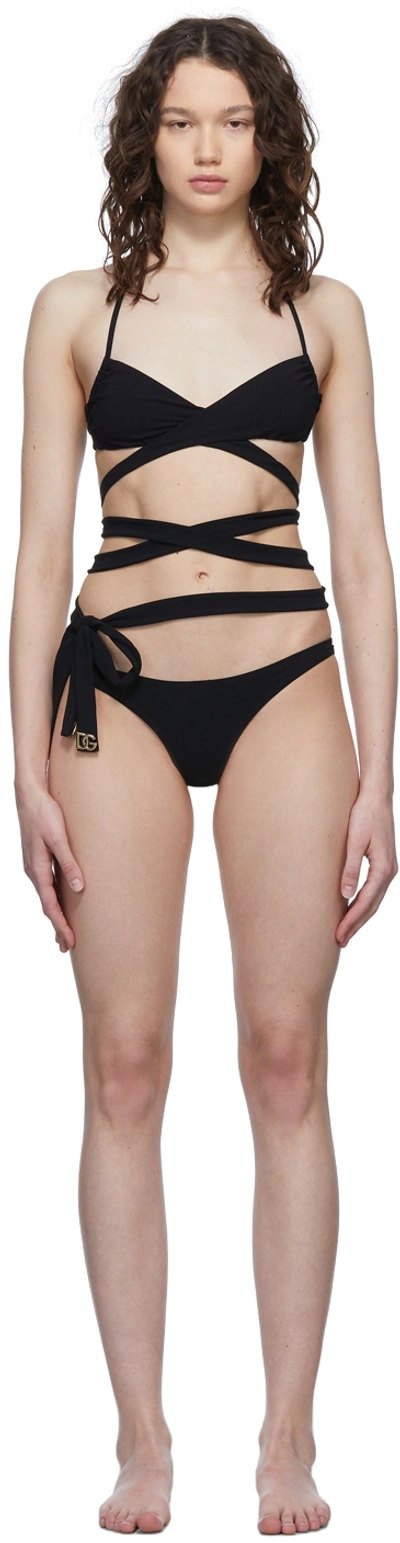 Shop Dolce & Gabbana Black Wraparound Tie Bikini In N0000 Black