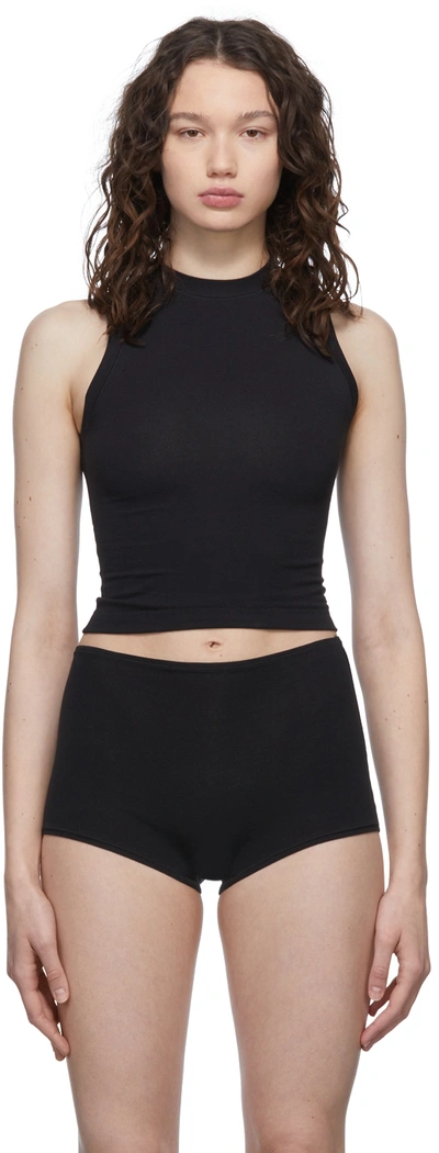 Shop Skims Black Cotton Jersey Tank Top In Soot