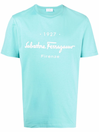 Shop Ferragamo Salvatore  Men's Light Blue Cotton T-shirt