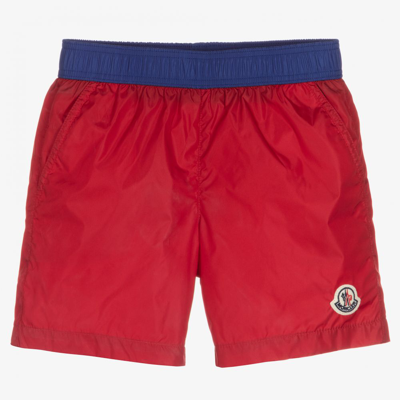 Shop Moncler Boys Red Swim Shorts