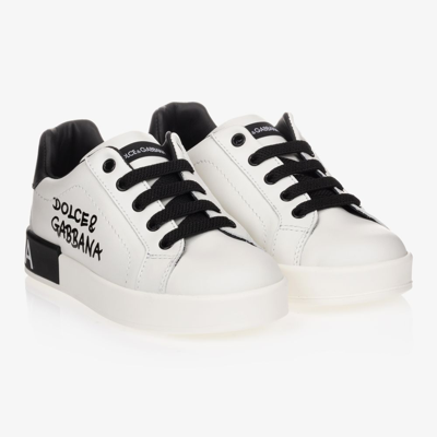 Shop Dolce & Gabbana White & Black Leather Trainers