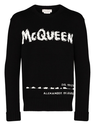 Shop Alexander Mcqueen `graffiti` Crew-neck Sweater In Black  