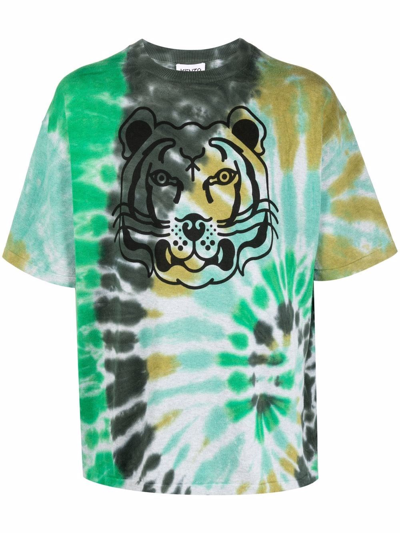 Shop Kenzo `k-tiger Tie Dye` T-shirt In Verde