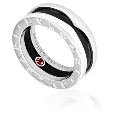 Shop Bvlgari Save The Children Sterling Silver And Black Ceramic 1-band Ring In Black,silver Tone