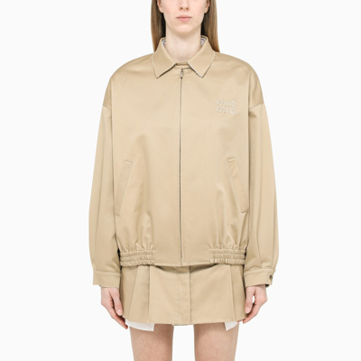 Shop Miu Miu Beige Logo-embroidery Bomber Jacket