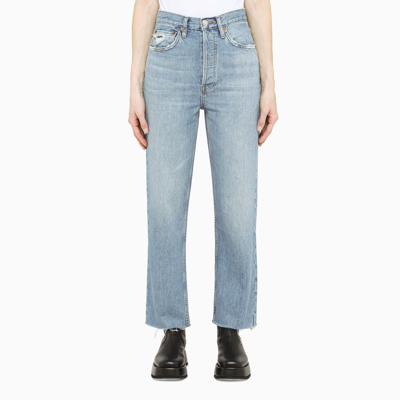 Shop Re/done Light Blue Straight-leg Jeans With Tears